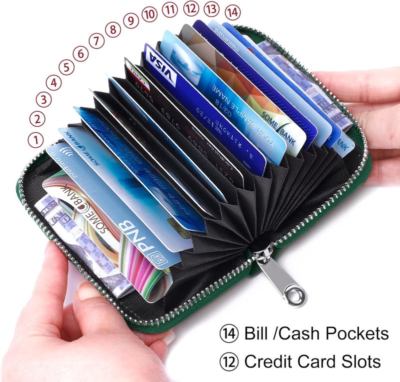 FEITH&FELLY Genuine Leather Credit Card Holder RFID Small Zipper Card Case Wallet for Women & Men - Image 2